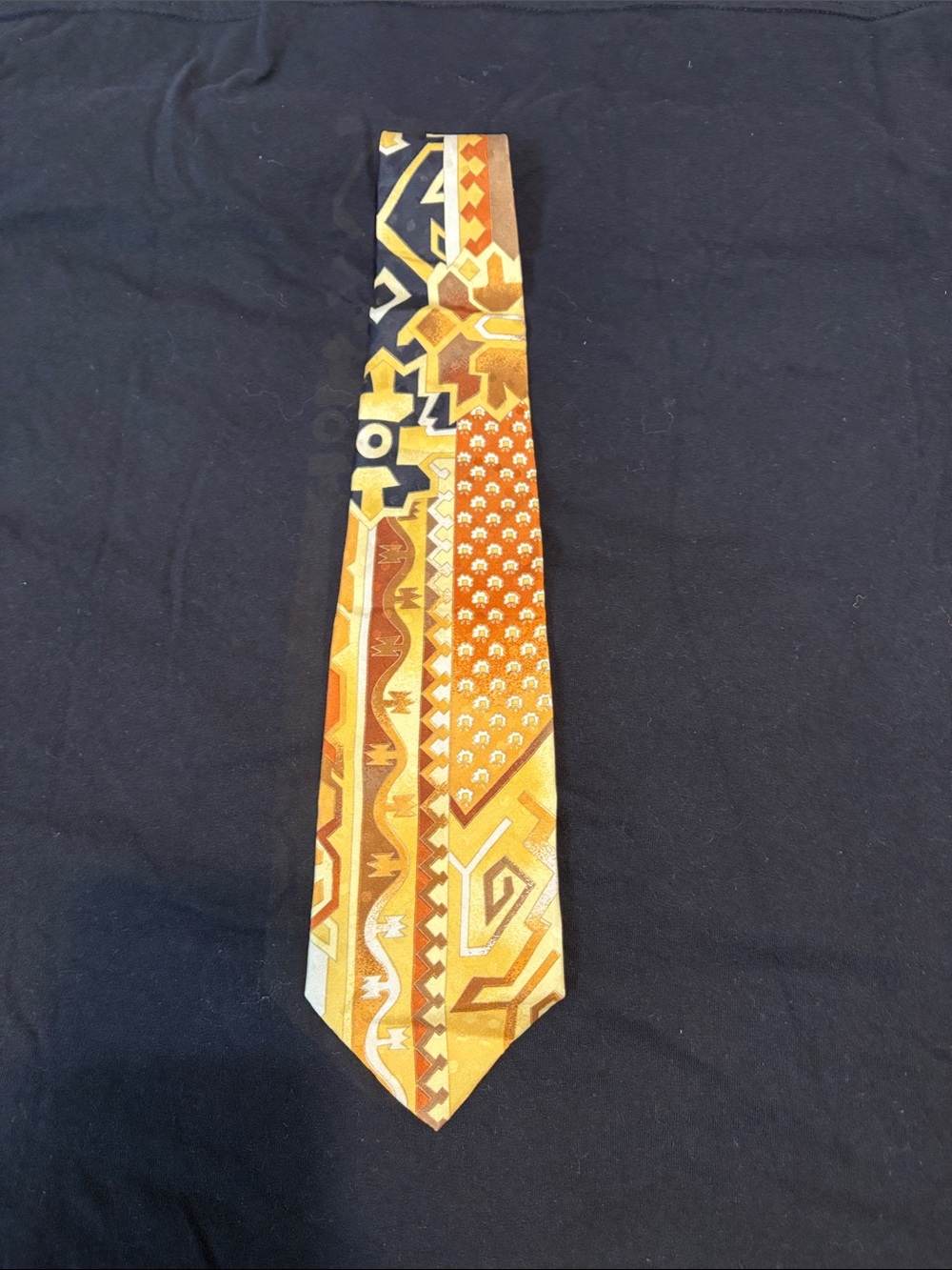 Bold Orange & Gold Patterned Men's Silk Tie Vitaliano Pascaldi